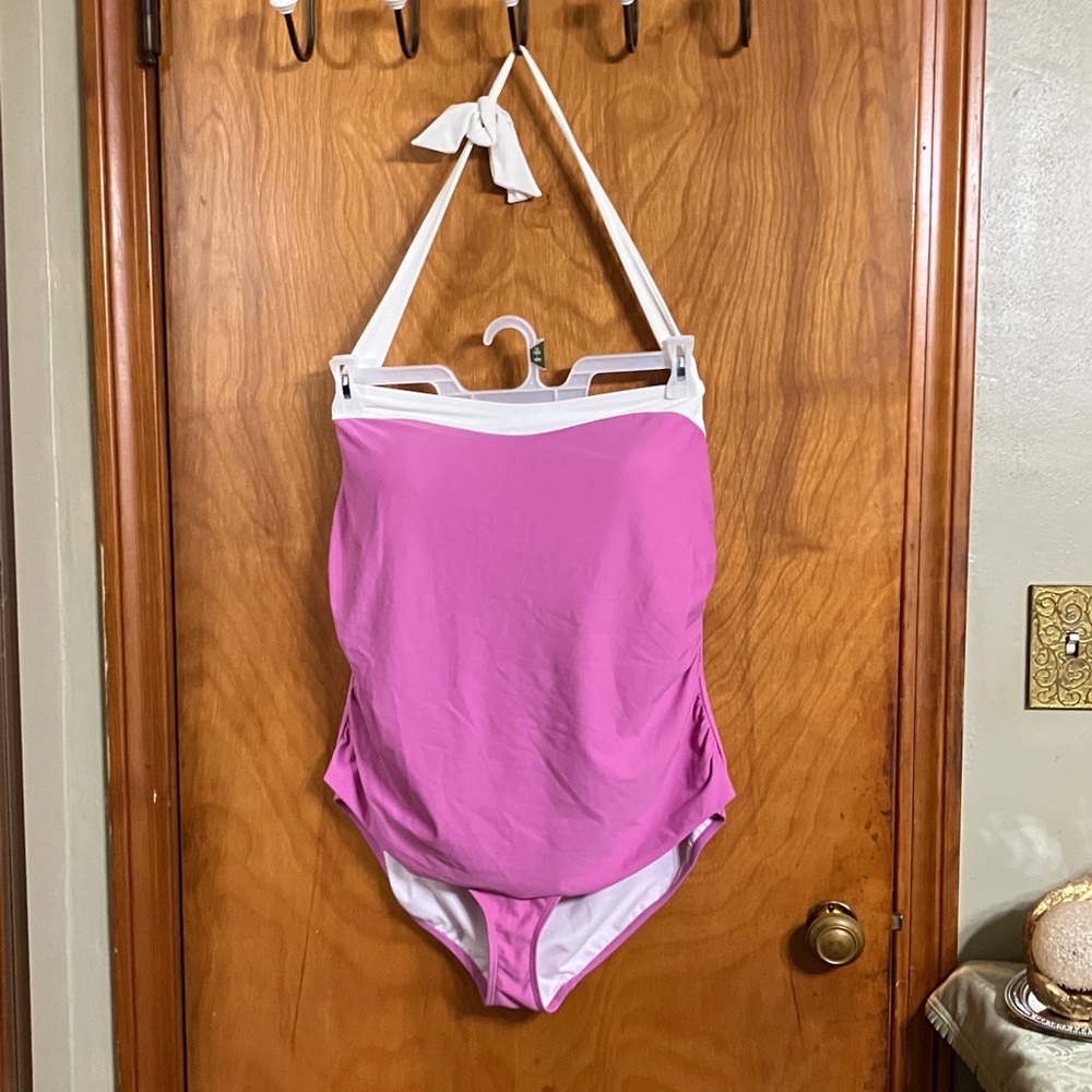 Chic Pink and White Halter Swimsuit